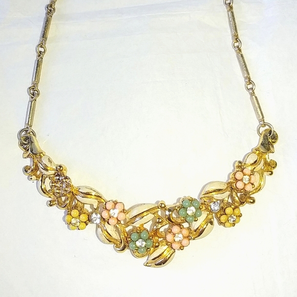CORO PASTEL FLOWERS CHOKER NECKLACE - VINTAGE FLORAL MCM - Picture 8 of 8